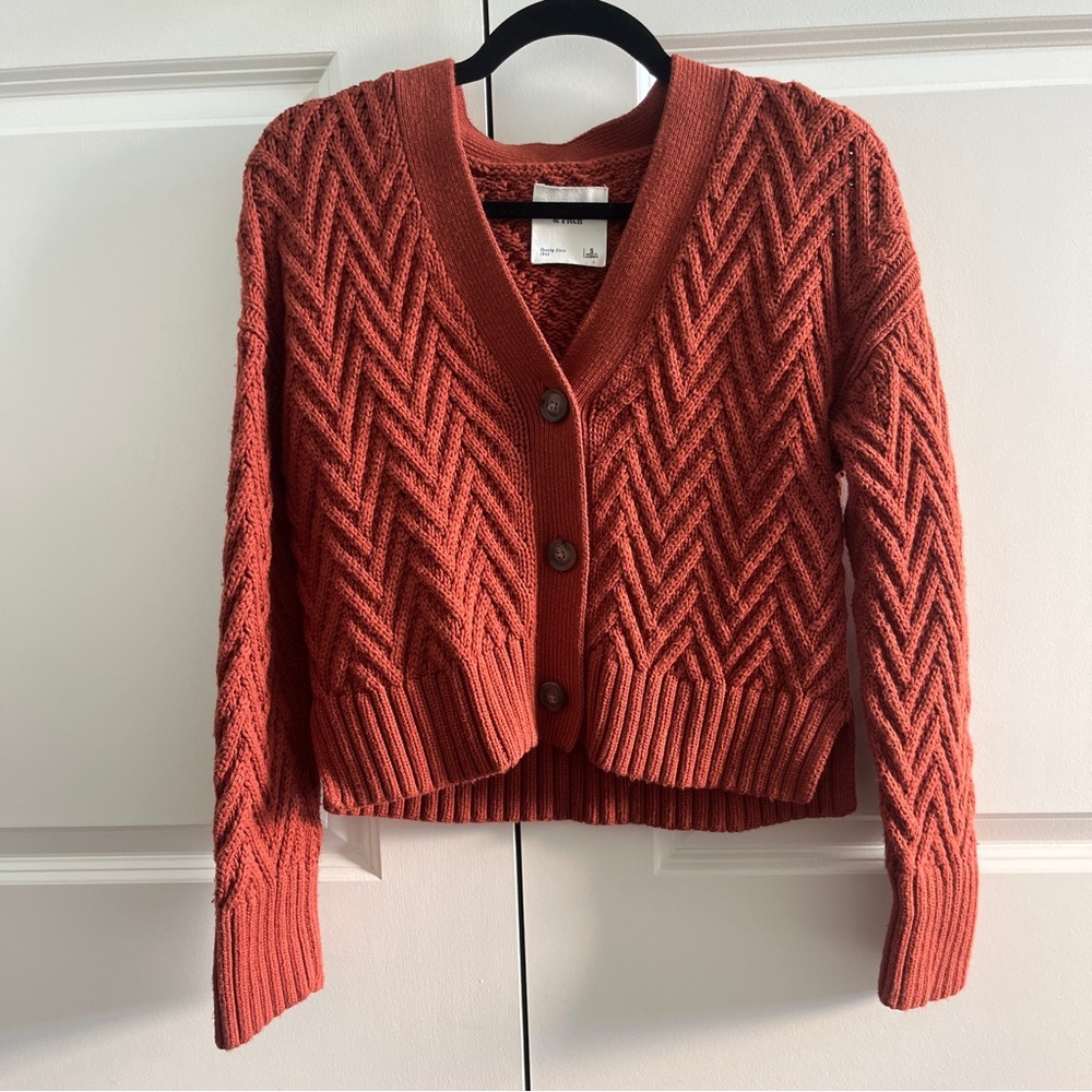 Abercrombie & Fitch Herringbone Stitch Cardigan - Paprika